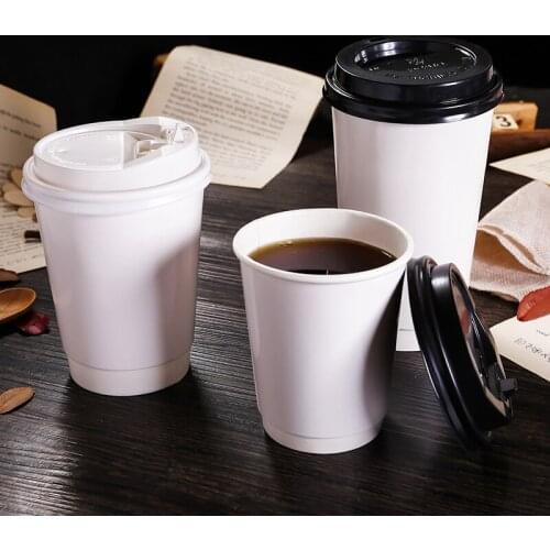 12oz Anti-scalding White Card Hollow Milk Tea Cup Customized Logo Disposable Coffee Double Layer Paper Cup