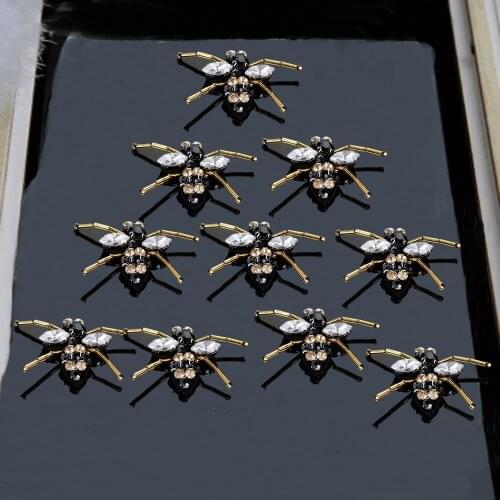15PC/lot Bees Rhinestones Bead Brooch Patches Applique Sew on Beading Applique Clothes Shoes Bags Decoration Patch DIY P149