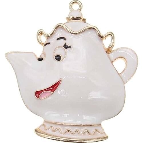 20Pcs/Lot New Design Custom Milk White Enamel Gold Plated Teapot Charms For DIY Bracelet Pendant