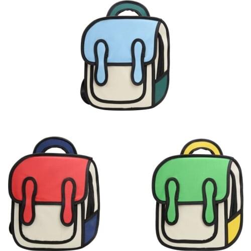 3D Jump Style 2D Drawing Kids Cartoon Backpack School Comic Bookbag