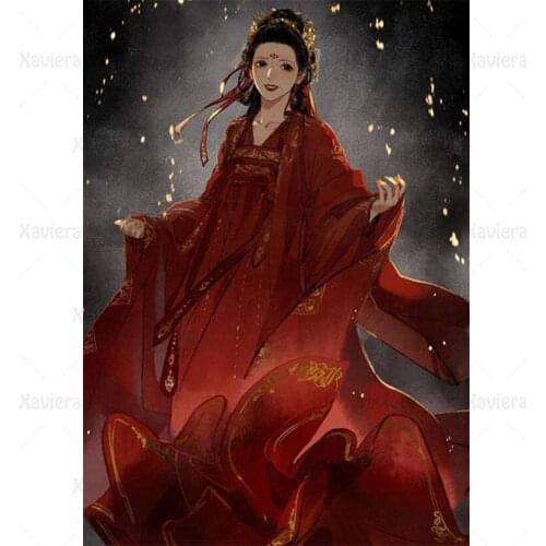 Diy 5D Diamond Painting Red Girl Wall Art Poster Full Diamond Cross Stitch Home Decoration Room Square Round Modular Embroidery