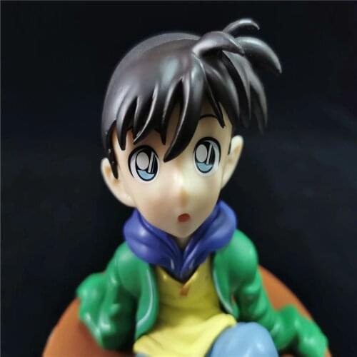 Anime Detective Conan Figure Conan Sitting Posture Kudo Shinichi Q Version Car Decoration Action PVC Collectible Model Toy 10cm