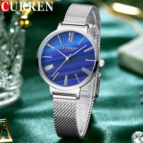 CURREN Women Watch Top Brand Luxury Blue Female Waterproof Clock Mesh Stainless Steel Bracelet Fashion Ladies Wristwatch 9076