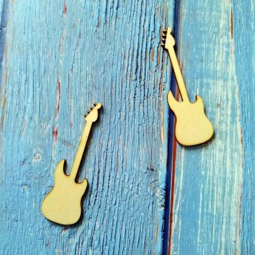 10pcs Wooden Electric Guitar (8cm) Shape Cut Art Projects Craft Decoration Gift Decoupage Ornament