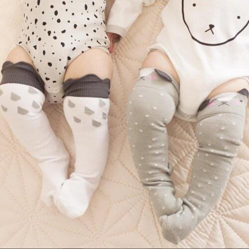 Toddler Infant Girl Boy Socks Little Ears Cotton Socks Cartoon cloud/fox socks Anti-slip Knee High Kids Baby Socks