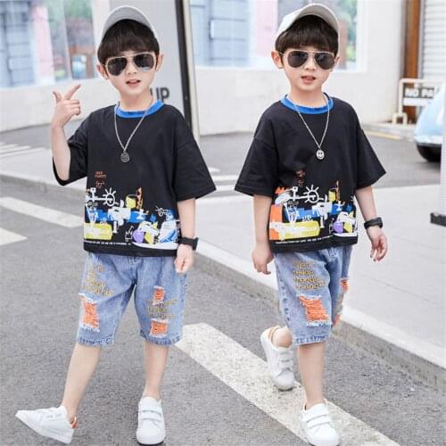 Children Clothing 2020 Summer Teen Boys Clothes Print 2pcs Outfit Suit Kids Tracksuit For Girl Clothing Sets 6 8 10 11 12 Year