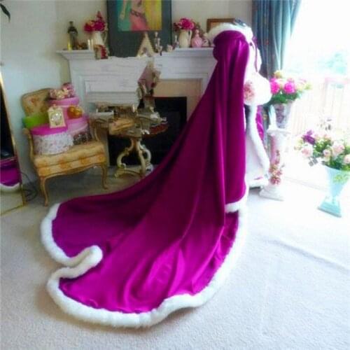 Long warm capes white ivory bride winter wedding cloak shawl satin + artificial fur cape coat adult SHAWL women poncho