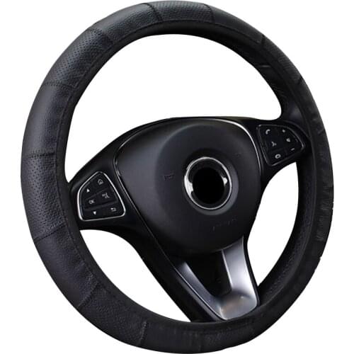 Breathable Cow Leather Car Steering Wheel Cover Without Inner Ring For 37-38CM/14.5"-15" M Size Universal Hand Bar Protecter
