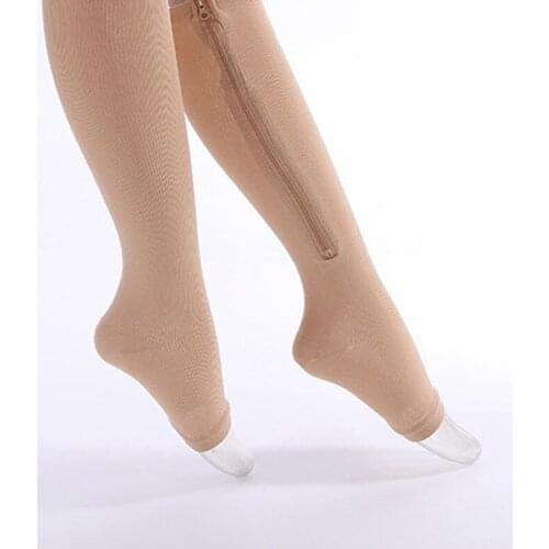 1 Pair Compression Socks Women Knee Support Zipper Socks Female Open Toe Thin Anti-Fatigue Stretchy Sox High Stockings