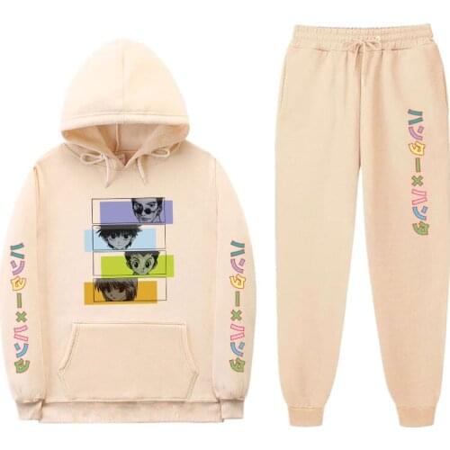 Hunter x Hunter Mens Sportswear Sets Autumn Winter Hooded Thick Male Casual Tracksuit Men 2 Piece Sweatshirt + Sweatpants Set