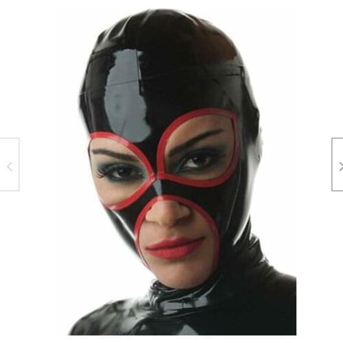 Latex Hood with Contrast Red Trims Gummy Rubber Mask for Party