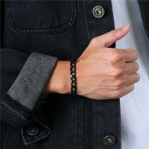 LETAPI High Quality Stainless Steel Bracelets For Men Black Punk Vintage Curb Cuban Link Chain Bracelets