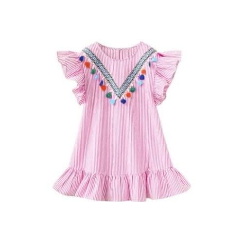 Summer Girls Tassel Flying Sleeve Dresses Stripe Cute Kids Party for girls Princess Dress Tops Clothes