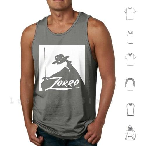 Zorro tank tops vest 100% Cotton Zorro Don Diego De La Vega Black And White Black White Vector Sword Sword Fight Spain