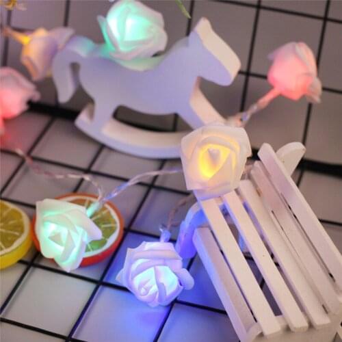 Battery Operated White Rose Fairy Lights 2.5M 20 LED String Lights for Bedroom Garden Christmas Wedding Party Holiday Decoration