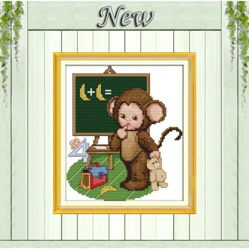 The little monkey learning maths DMC 14CT 11CT Counted print on canvas Cross Stitch Embroidery Sets Needlework kits decor animal