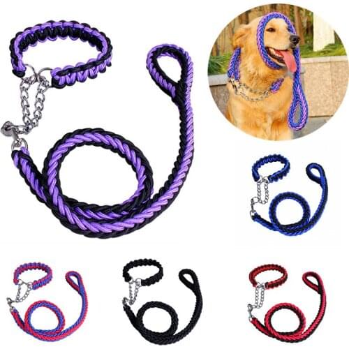 Strong Nylon Pet Dog Collar Leash Set Honden Dog Walking Collar Traction Rope Medium Large Dog Durable Collar Lead with P Chain