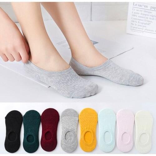 Pure color socks non-slip female invisible socks ladies boat socks summer polyester cotton socks Korean sweat-absorbent leisure