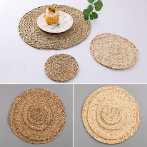Natural Weave Coaster Pad Round Handmade Table Heat Insulation Grass Coaster Home Kitchen Decor Handmade Weave Bowl Pad Tools