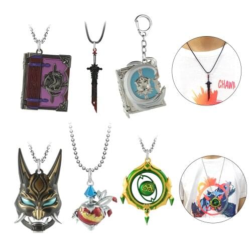 Game Genshin Impact Cosplay Xiao Mask Four Winds Keychain Necklace Rotatable Zinc Alloy Pendant Men Jewelry Hombre Accessories