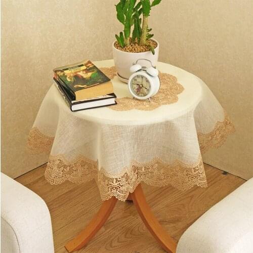 Simple cloth table, lace tablecloth, white tea table cloth, slub yarn round table cloth, bedside cabinet cover