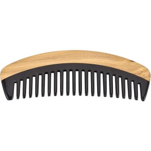 Hair Comb - Wide Tooth Wooden Detangling Comb for Curly Hair - No Static Sandalwood Buffalo Horn Comb for Men and Women
