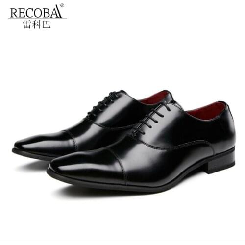 RECOBA Mens business leather shoes cowhide single shoes casual party wedding shoes trend petty officer gentleman shoes 3