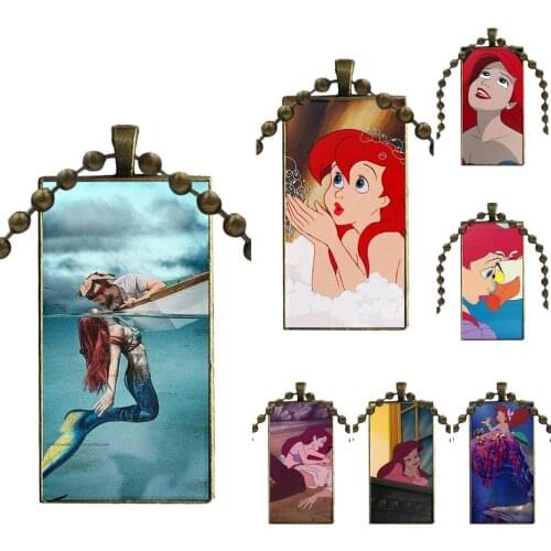 Romantic Beautiful Ariel The Little Mermaid Necklace Fashion Long Chain With Rectangle Necklace Jewelry