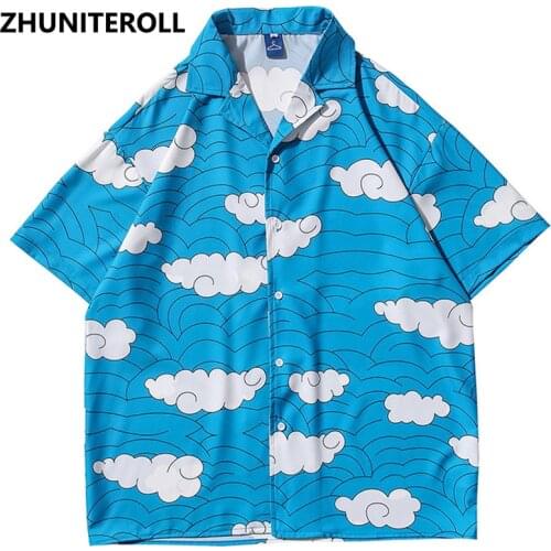 Multi Cloud Print Hawaiian Beach Shirts Hip Hop Short Sleeve Button Up Streetwear Japanese Shirt Mens Fashion Clothing Trends