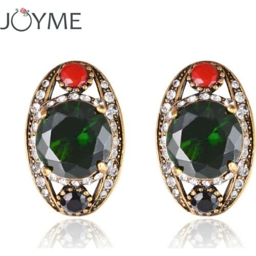 Joyme Luxury Wedding Stud Earrings For Women Gold-Color Mosaic Green Austria Crystal Earring Bijoux fashion