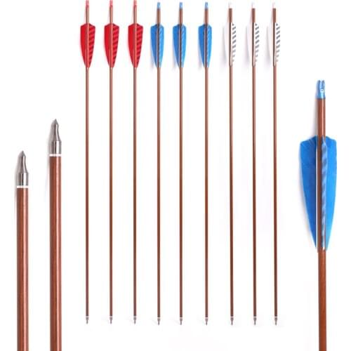 6pcs 30 inch Archery pure carbon wood skin arrow spine 500 turkey fletching arrows for Archery hunting shooting