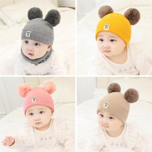 0-24M Baby Hat Winter Warm Wool Knit Hat With Furry Balls Pompom Toddler Cute Lovely Beanie Cap Newborn Photography Props Gifts