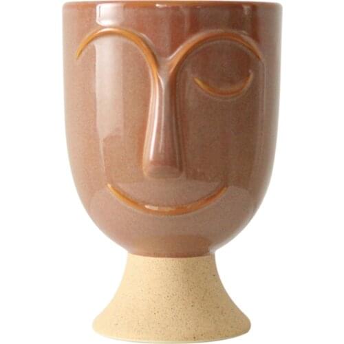 Vintage hand-made soft and unique vintage ceramic face vase flowerpot