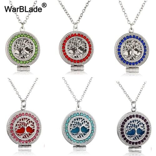 WarBLade New Crystal Tree Of Life Necklaces Aromatherapy Locket Pendant DIY Perfume Essential Oil Diffuser Necklace Jewelry