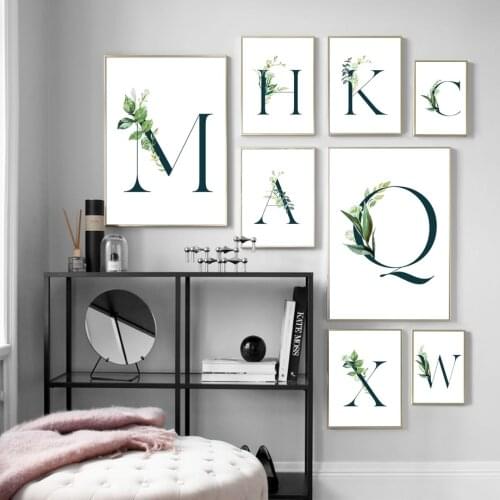 Green Plants Alphabet Quotes Landscape Wall Art Canvas Painting Nordic Posters And Prints Wall Pictures For Living Room Decor
