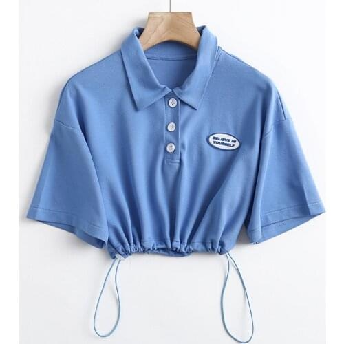 JC·KILIG 2021 Womens Single Short Sleeve Polo Shirt Loose Short Top Student T-Shirt SC666