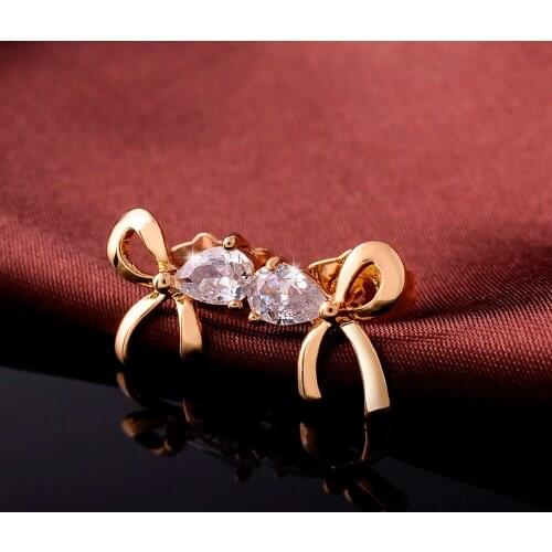 Hot Sale Austria Crystal stud earrings Gold Color Bow earrings For Women Wedding Jewelry New Fashion Trend Earrings Wholesale