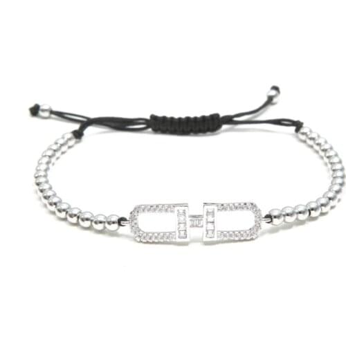 Gold silver micro pave cz Cubic Zirconia rope adjusted Copper Beads Bracelet hgdf2 Letters H Charm Braided Bangles Women