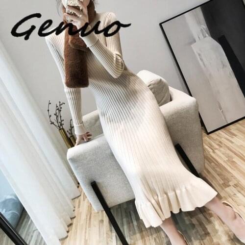 Genuo Mermaid Long Women Dress Knitted Fall Winter Pullover Dresses Slim Fit Elegant Maxi A Line Dress Mid-calf Party Vestidos
