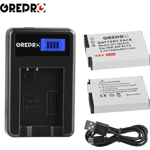 2Pcs 1800mAh EN-EL12 ENEL12 EN EL12 Battery + LCD USB Charger for Nikon Coolpix AW100s AW110s AW120s S610 S610c S710 S620 S630