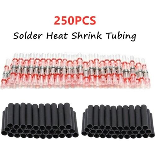 250PCS Heat Shrink Tube Fast Butt Terminals Waterproof Solder Seal Wire Connectors Insulated Electrical Cable Splice Terminal