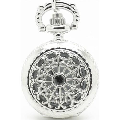 3015) vintage silver color Victorian Style Filigree Web Pocket Watch Necklace chain pendant, Dia 2.7cm. 12 pcs/lot