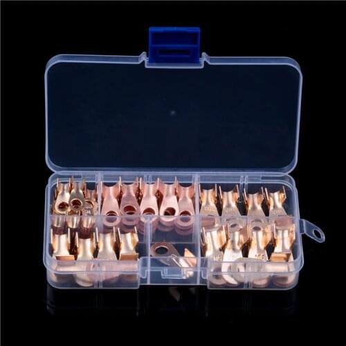 70PCS Copper Circular Splice Terminal Battery Cable Wire Naked Connector OT Open Ring Copper Lugs 10/20/30/40/50A Assortment Kit