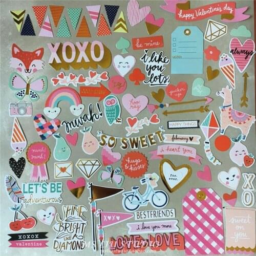 70pcs sweet love Cardstock Die Cut Stickers for Scrapbooking Happy Planner/Card Making/Journaling Project Craft