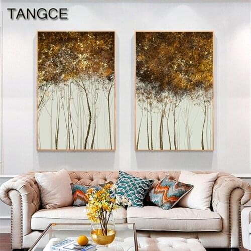 Abstract Yellow Tree Canvas Art Big Modern Yellow Forest Wall Art Picture for Living Room HD Cuadros Luxurious Poster and Print