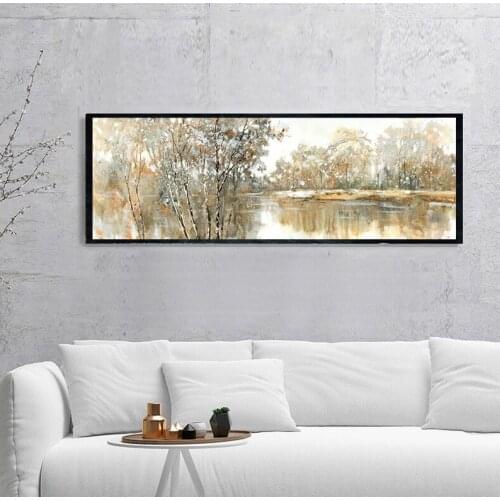Abstract Landscape Oil Painting Posters and Prints Wall Art Canvas Painting Trees and Lakes Pictures for Living Room No Frame