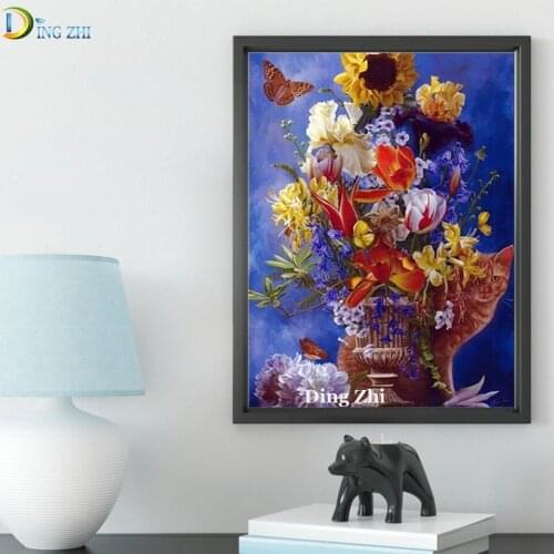 5D Diy Full Round Square Drill Diamond Painting Cross Stitch Flower Diamond Art Embroidery Animal Cat Mosaic Decoration Gift