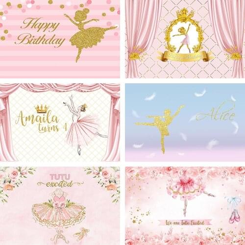 Avezano Birthday Backdrop Ballet Girl Princess Baptism Party Pink Headboard Background Photography Decor Curtain Photocall Props