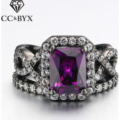 CC Jewelry Ring For Women Fashion Vintage Jewelry Luxury Design Double Black Gold-Color Purple Square Stone Rings Bijoux CC1101
