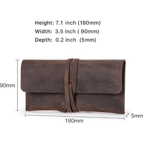 Handmade Cowhide Leather Pen Bag Retro Vintage Roll Pencil Case Pouch Stationery 24BB